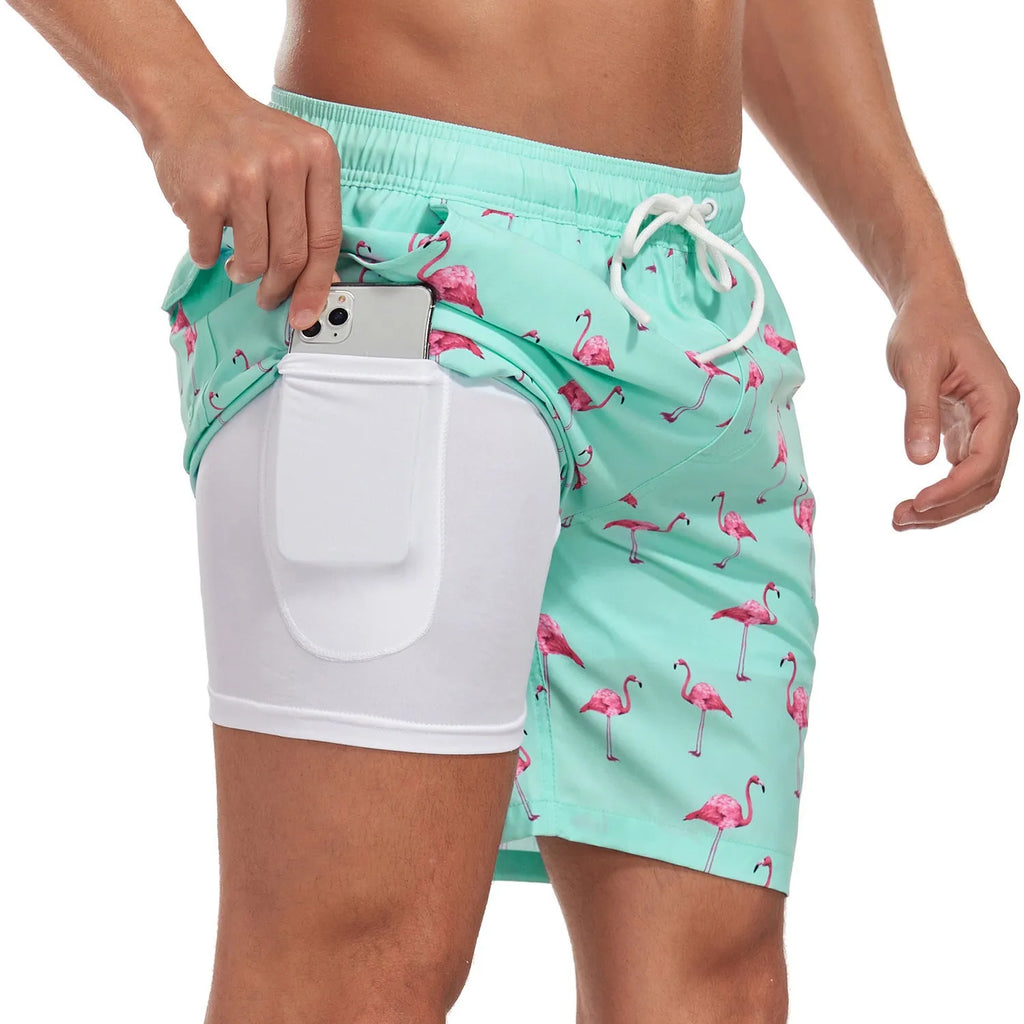 Men's summer holiday shorts in synthetic fibre blend with slight stretch, available in multiple patterns and sizes S-5XL