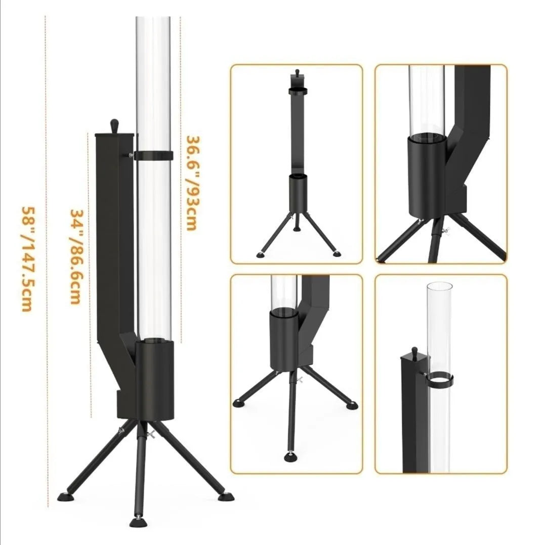 Vertical rocket integrated wood burning heating stove for courtyard installation with iron construction