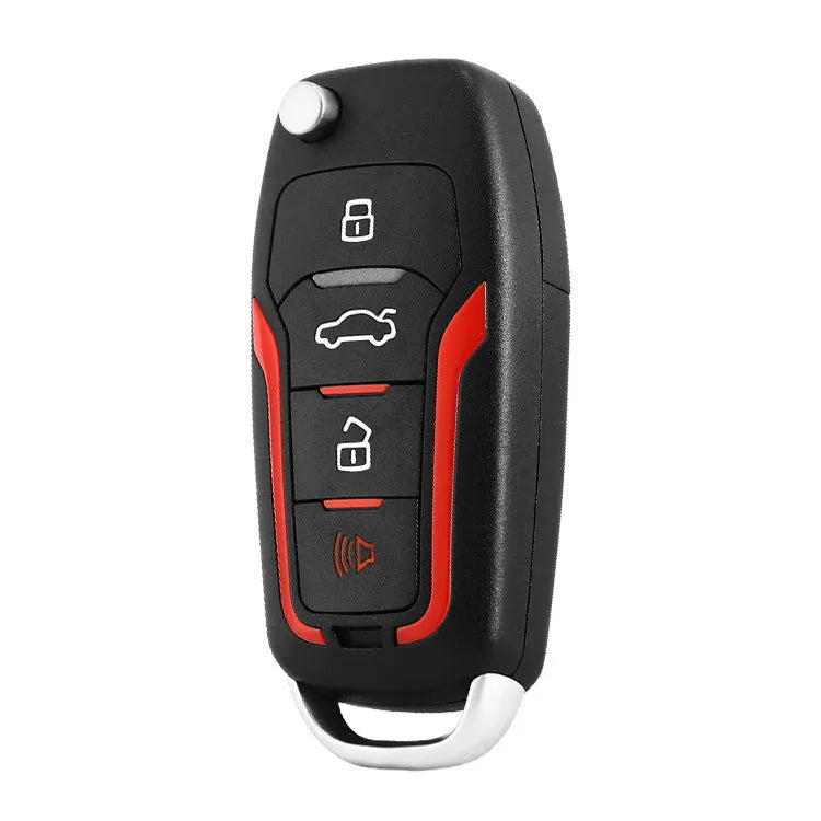 Red and black one-way remote control car alarm system with two remotes for 3000 metre vehicle security.
