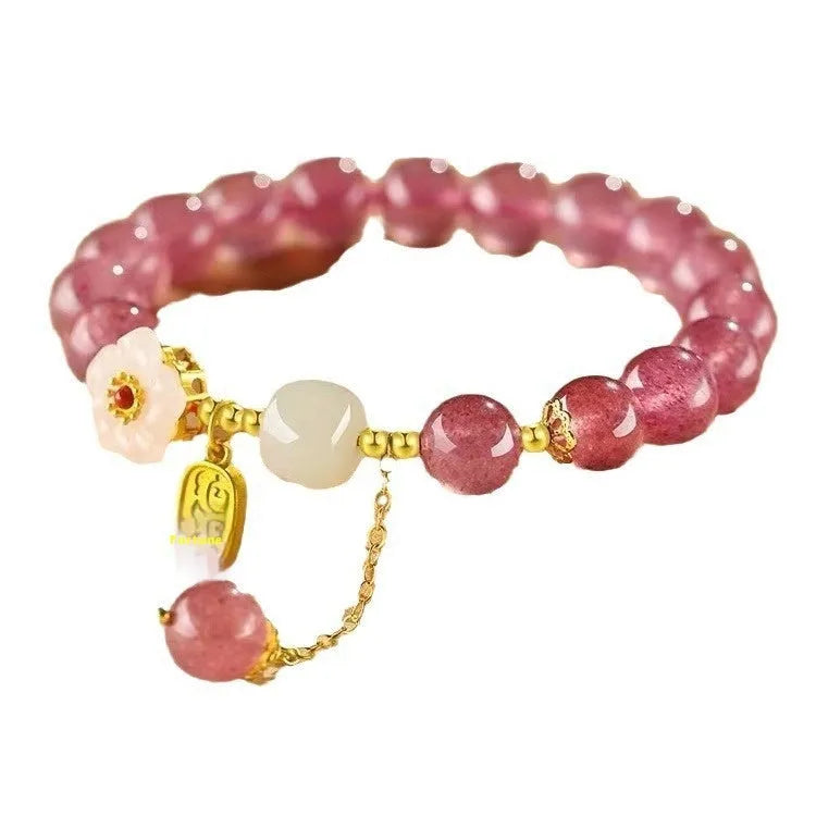 Handmade strawberry quartz crystal bracelet for women with natural gemstone materials