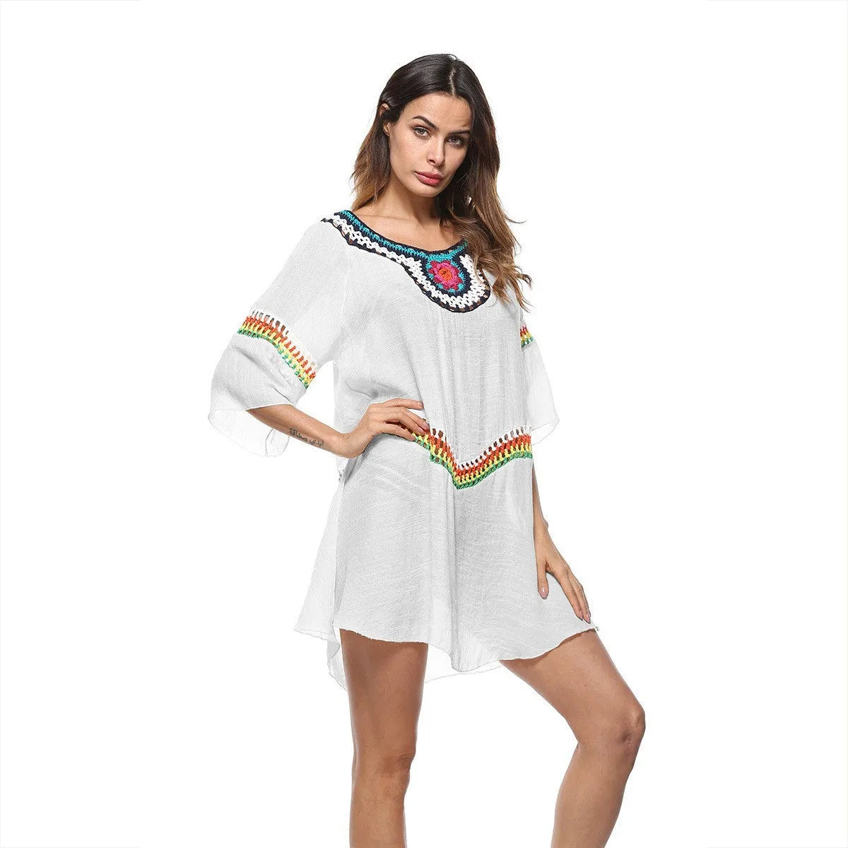 Women's crocheted ethnic style beach sun protection clothing for swimming and sports