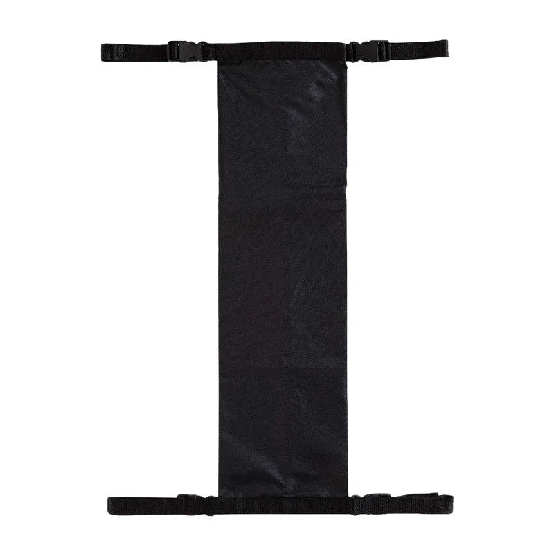 Black cylindrical pannier bag for an oxygen cylinder attached to a wheelchair.