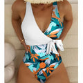 Women's high waist one-piece swimsuit with printed pattern in quick-drying polyester fabric