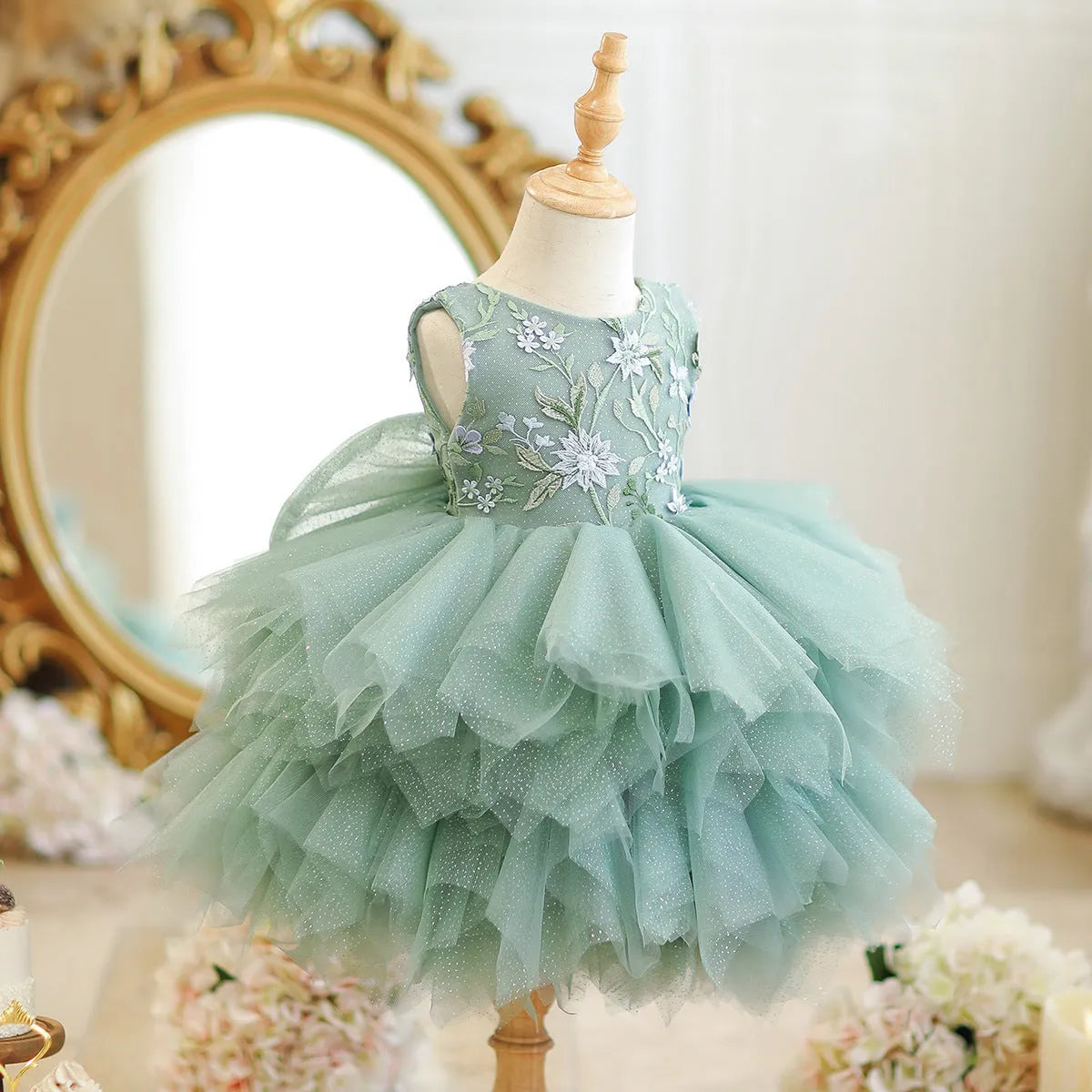 Girl's Mori style princess birthday party dress in princess colour, available in 80cm to 150cm heights