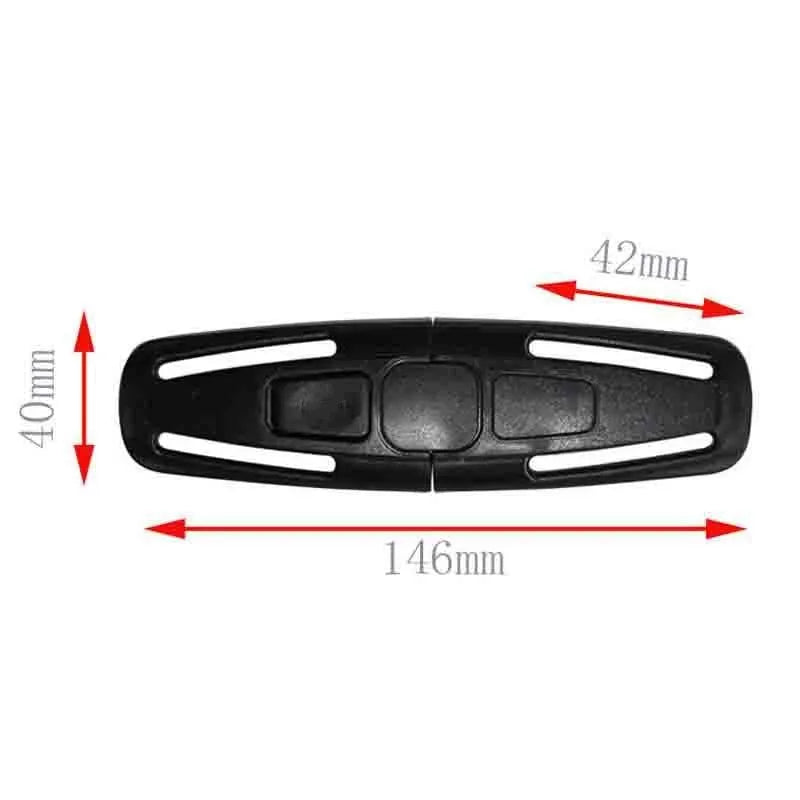 Black nylon PA66 child safety seat 5-point harness buckle measuring 14.5cm by 4cm