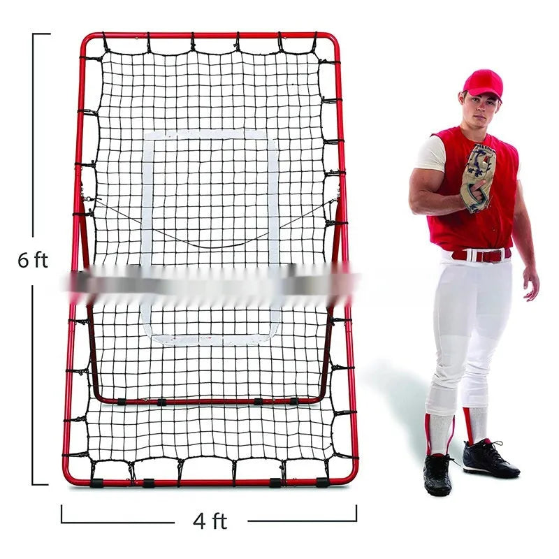 Red 4x6FT portable baseball training net with adjustable metal frame for backyard sports practice