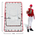 Red 4x6FT portable baseball training net with adjustable metal frame for backyard sports practice