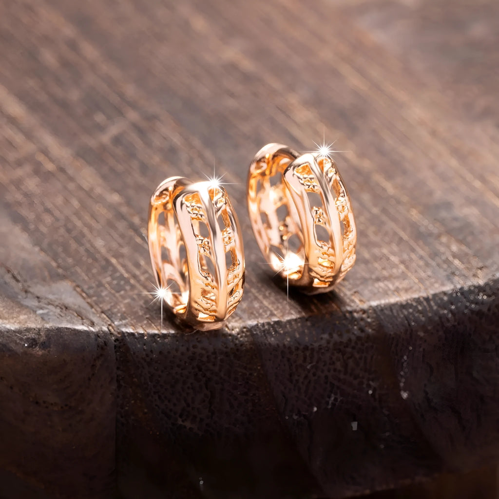 Copper heart and leaf shaped hollowed out earrings with rose gold plating