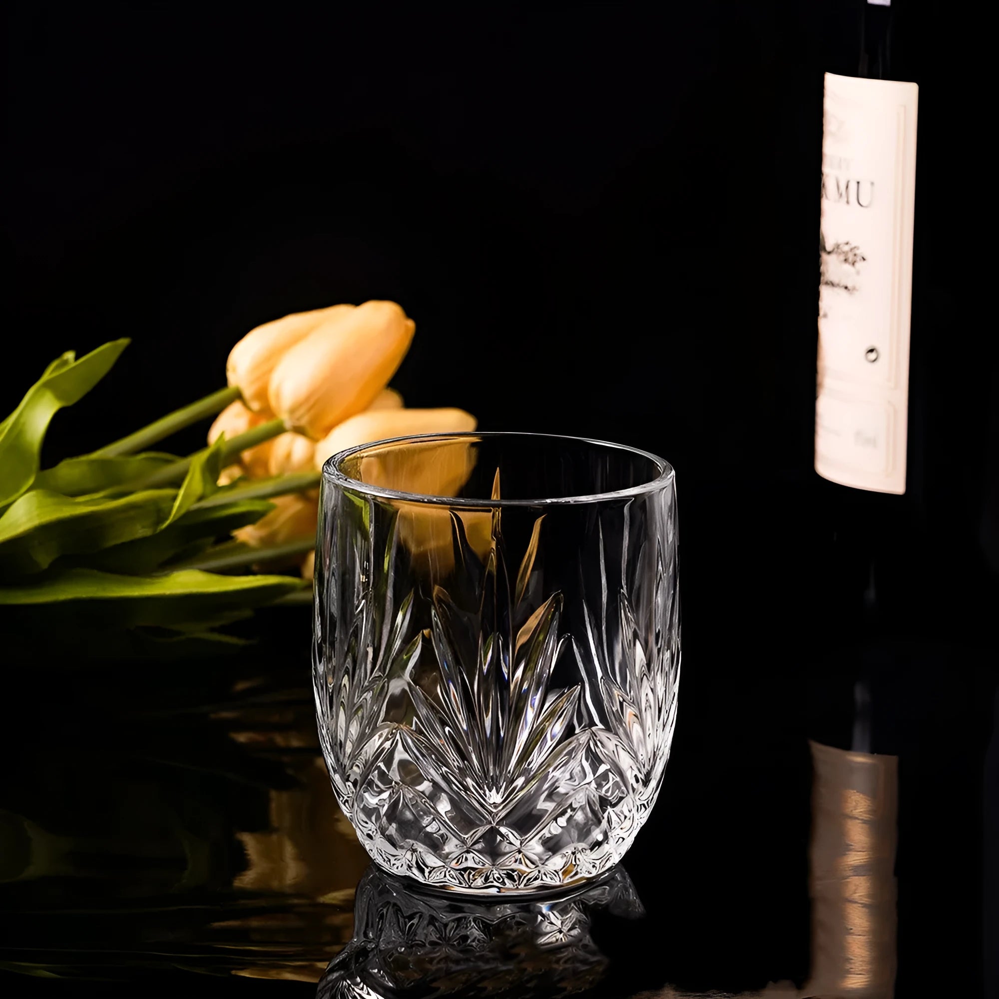 Crystal whiskey shot glass with thick bottom in one of ten colour style options.