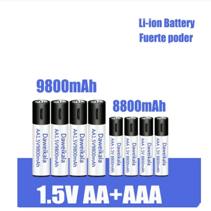 USB rechargeable battery 1.5V AA AAA 9800mAh 8800mAh with 1500 cycles