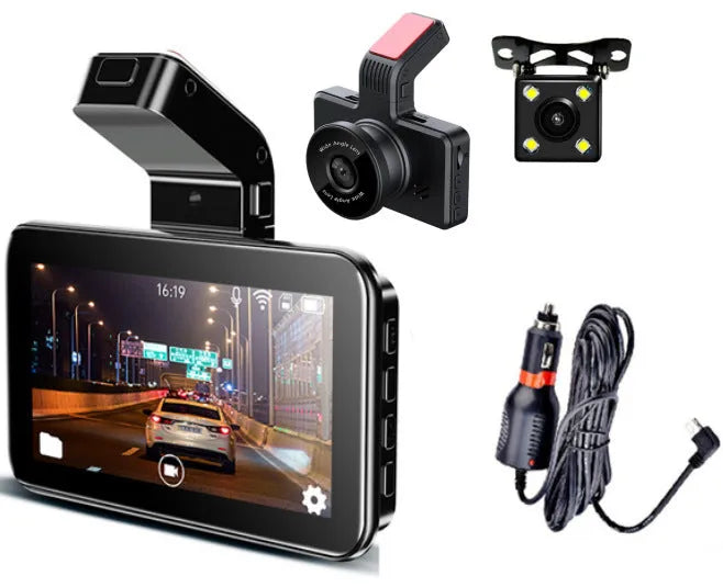 3-inch HD car DVR dashboard camera with dual lenses for front and rear recording