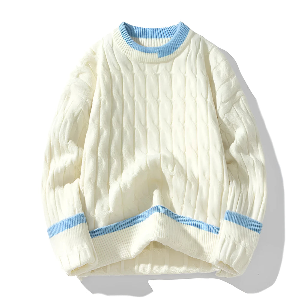 Men's loose fit pullover sweater in modal acrylic blend showing beige colour option