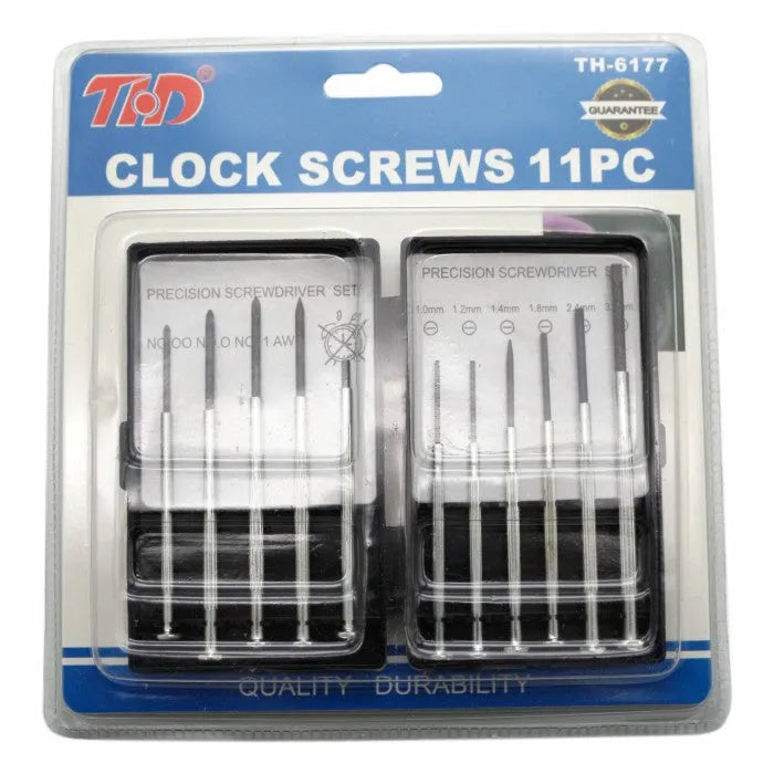 TH-6177 11-piece clock screw toolkit with various screwdriver heads for electronics and household use