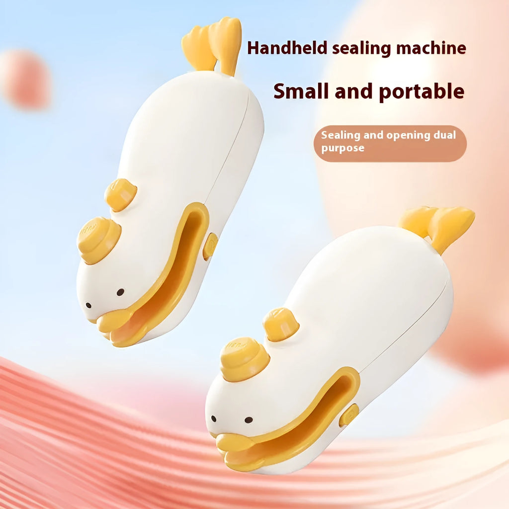 Yellow duck-shaped rechargeable sealing machine with animal jacquard pattern and charging cable