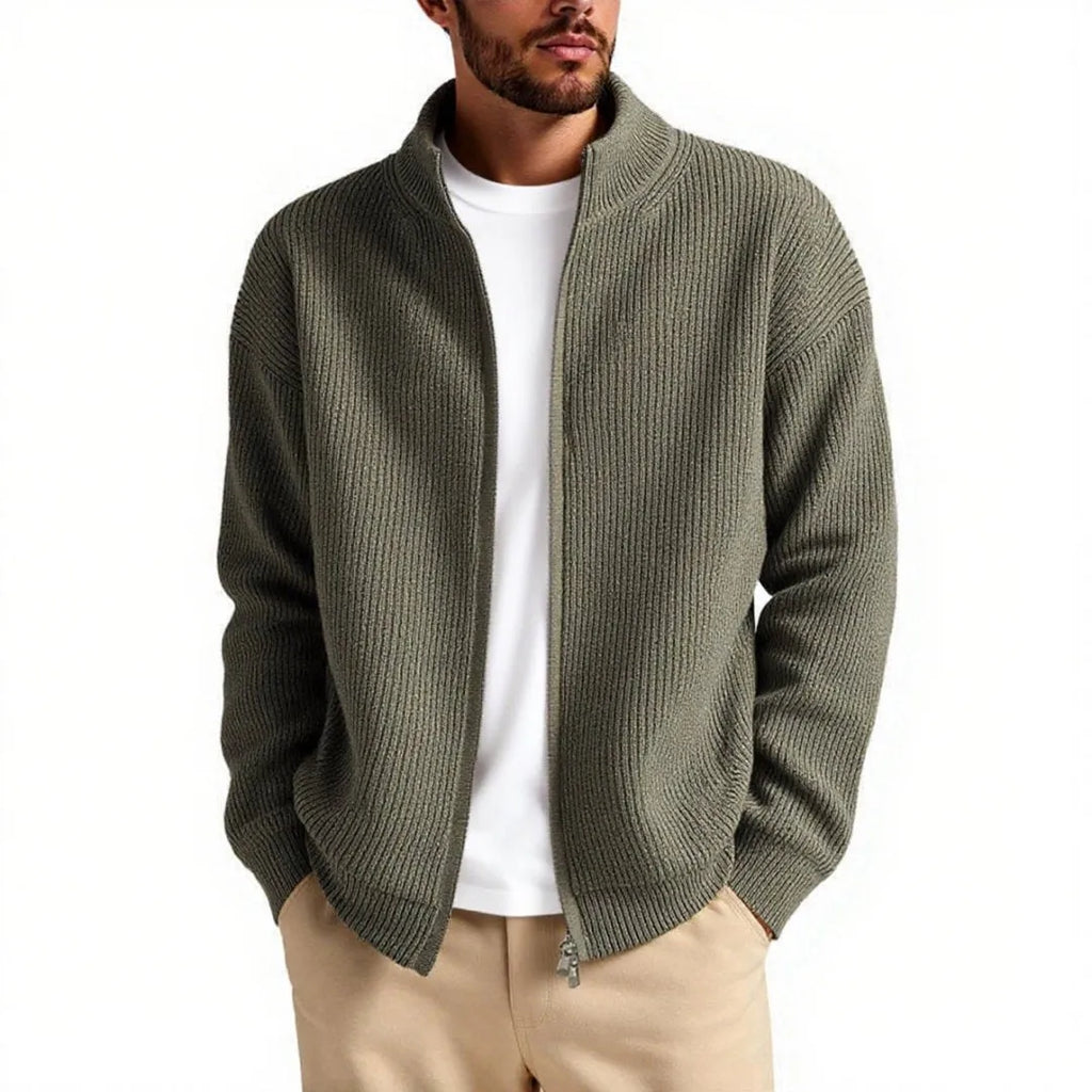 Men's loose fit cardigan sweater in chemical fiber blend available in multiple colours