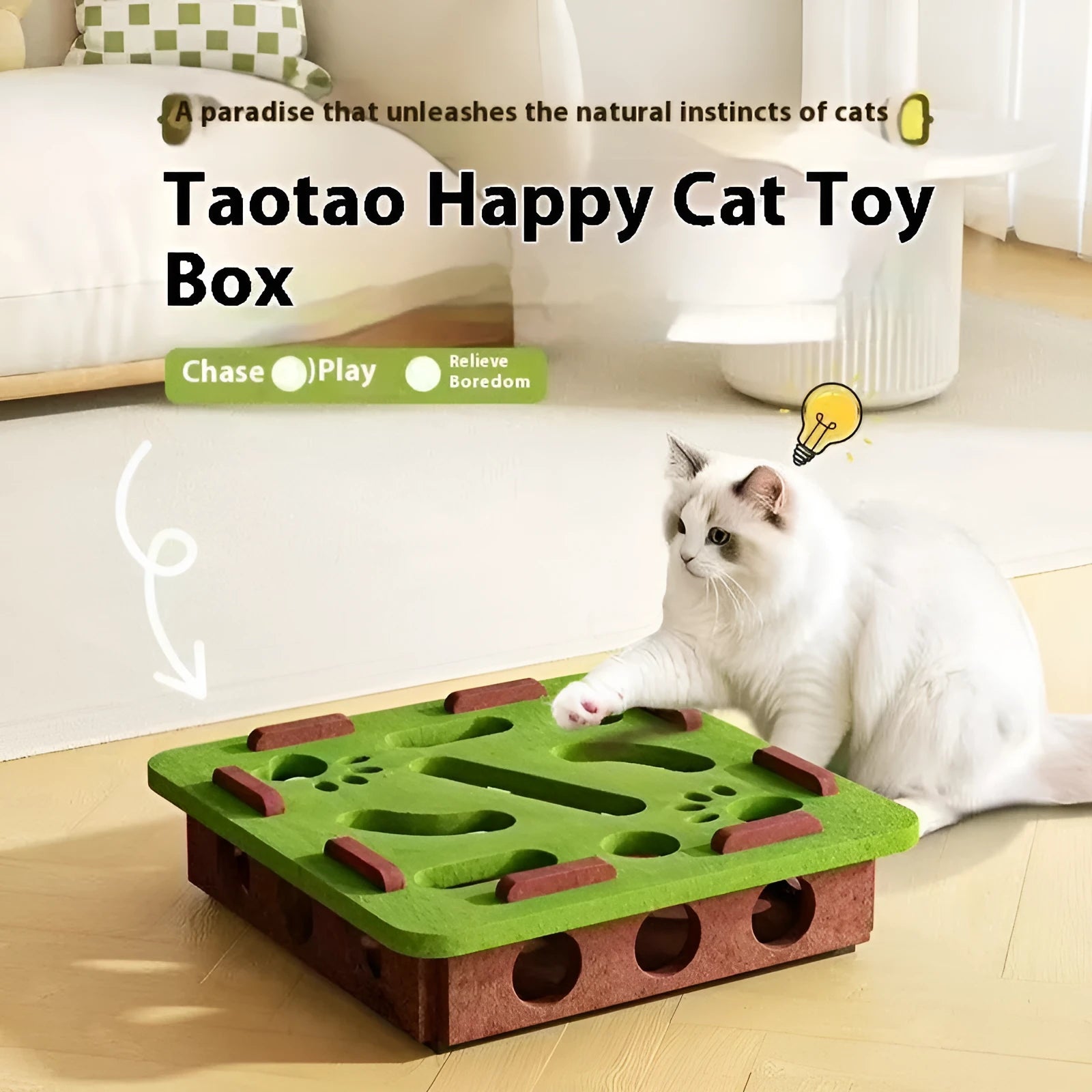 Felt cat scratching box toy measuring 30cm square with 7.5cm height in green brown, camel white, or gray colour