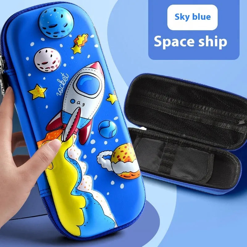 3D leather stationery box pencil case with sculpted astronaut design in blue colour