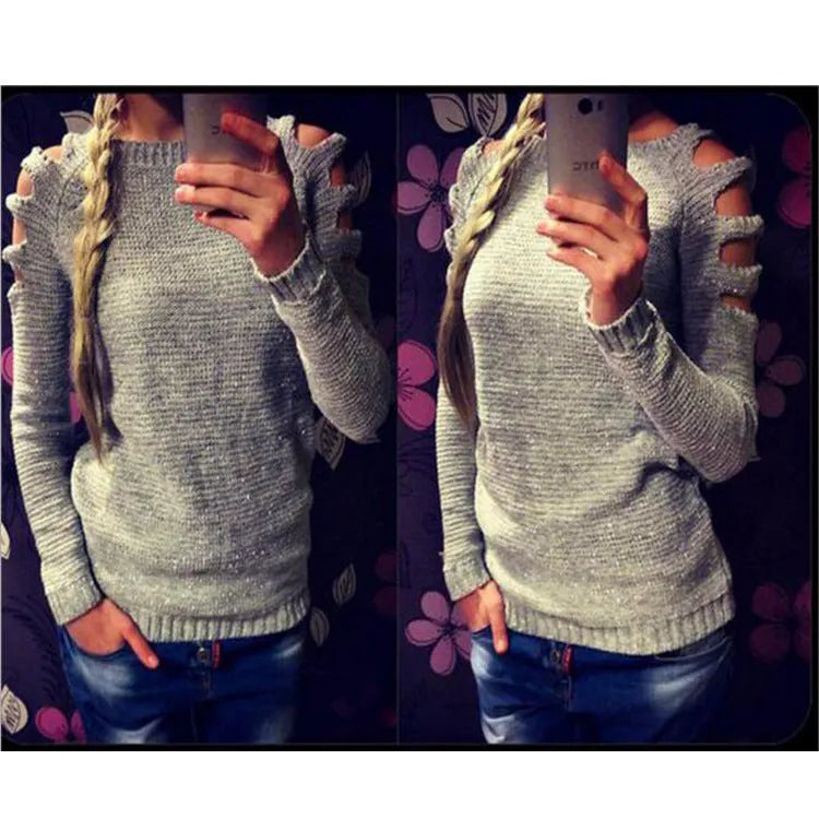 Women's white cotton rabbit fur crochet pullover shirt with hollow-out design and round neck