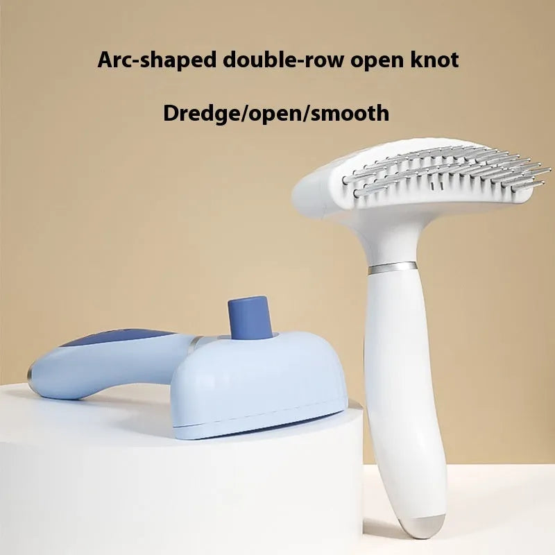 Stainless steel double-row pet grooming comb for dogs with blue or white handle options