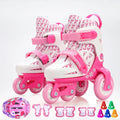 Adjustable double row kids roller skates in Little Panda colour with flash wheels and protective gear set