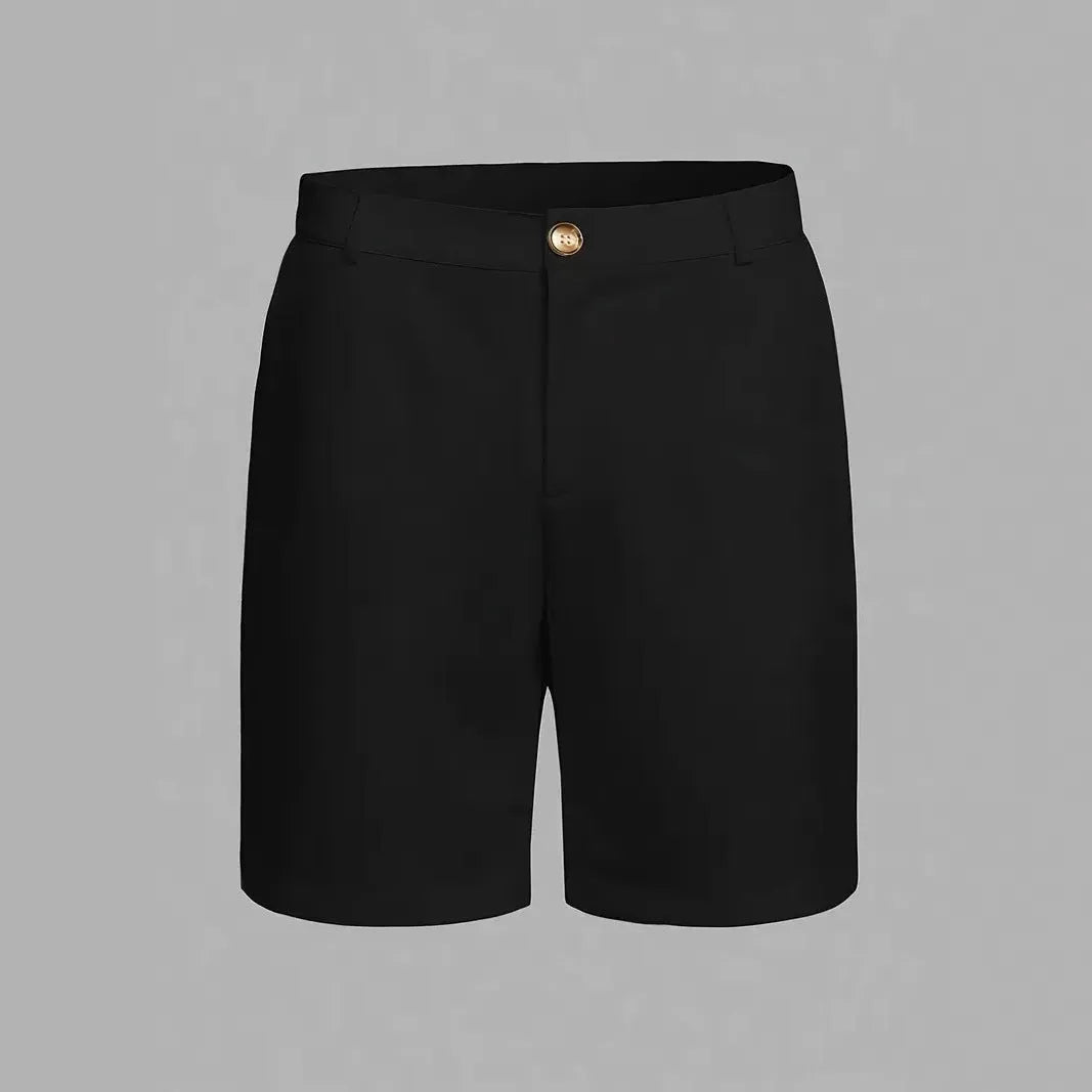 Men's straight-leg cotton blend casual shorts in black, white, grey, and sky blue colours