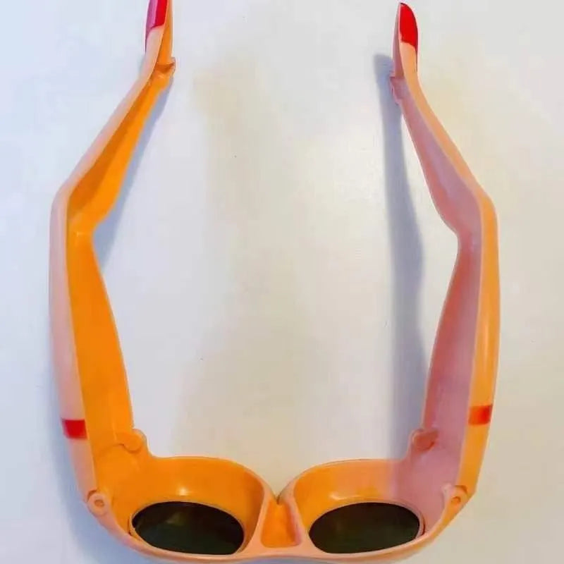 Orange personality leg hip plastic sunglasses with distinctive design for travel and parties