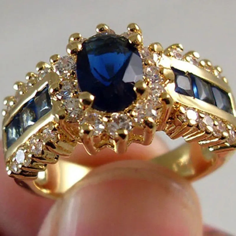 Personalised unisex zinc alloy ring with diamond or zircon stones in blue and purple colour options