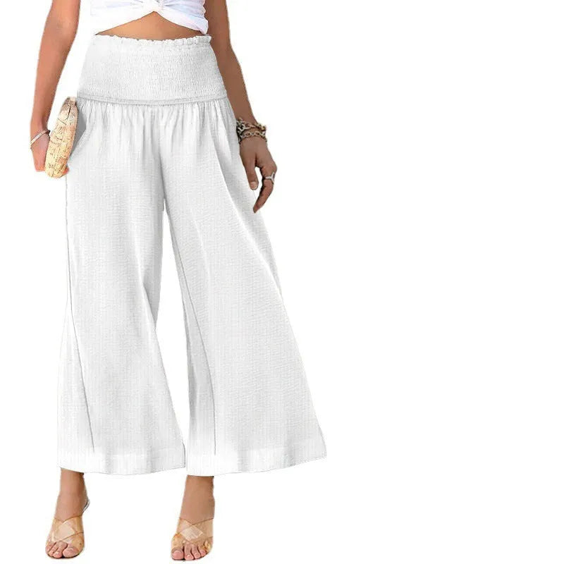 Women's high waist pleated cotton trousers in cropped straight leg Japanese Korean style