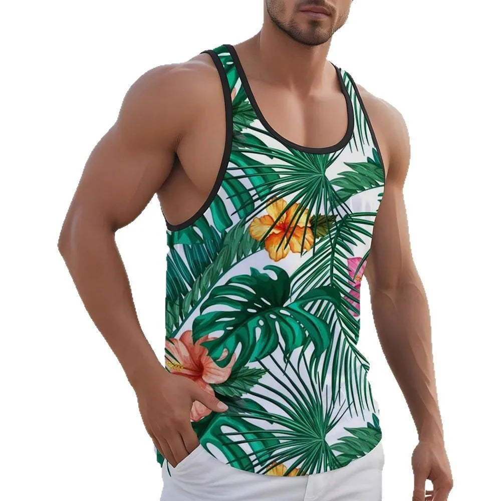 Men's solid-colour sleeveless vest in pinhole cloth fabric on a hanger.