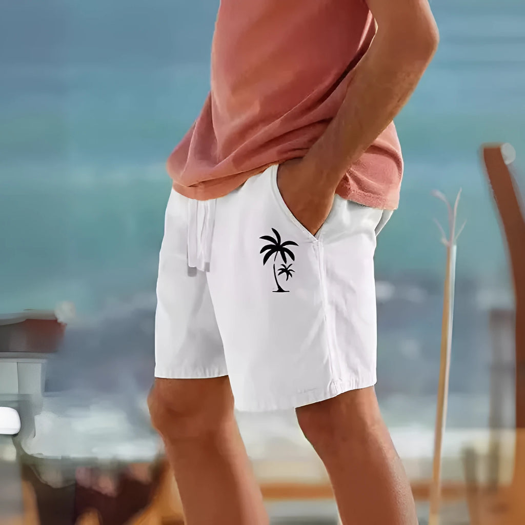 Men's cotton blend straight-leg shorts with an elastic drawstring waist, shown in Army Green colour.