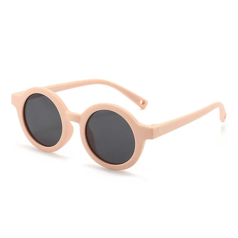 Children's silicone sunglasses with round frames and polarised lenses for 0-3 year old UV protection