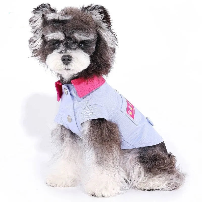 Blue and purple summer dog vest with traction rope ring for small dogs in seven sizes