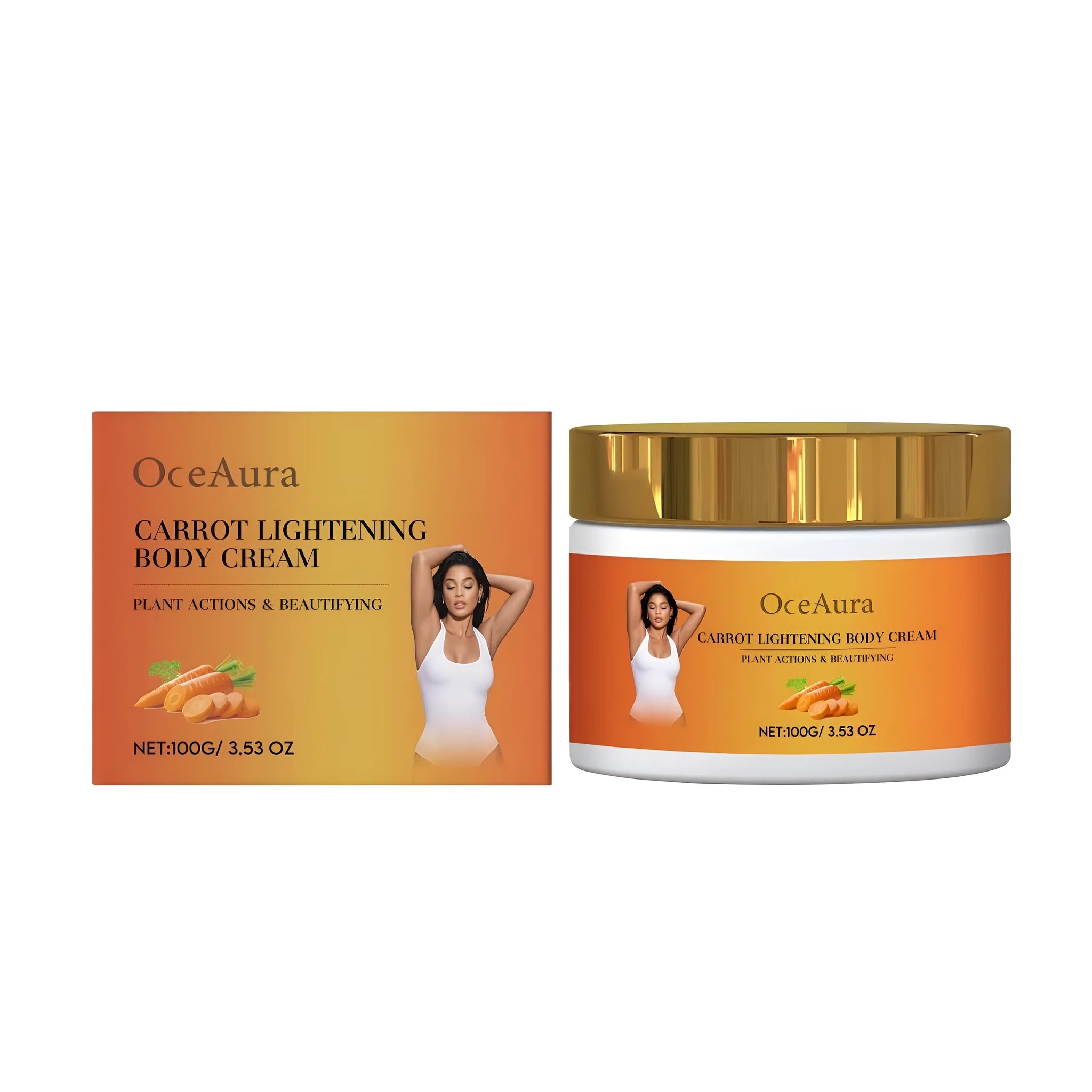 100g tube of carrot lightening body cream with glycolic acid and vitamin C.