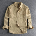 Men's loose fit long sleeve cardigan shirt in polyester available in light grey, black, khaki and green colours
