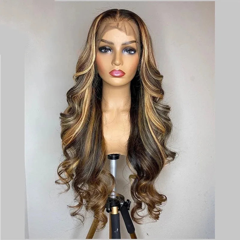Front lace synthetic wig with 134 gradient colour long curly hair and side bangs
