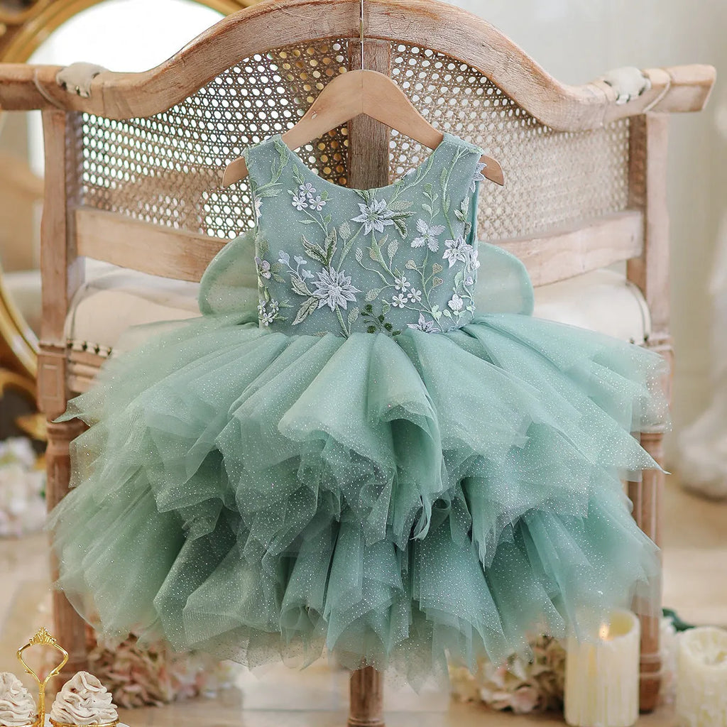 Girl's Mori style princess birthday party dress in princess colour, available in 80cm to 150cm heights