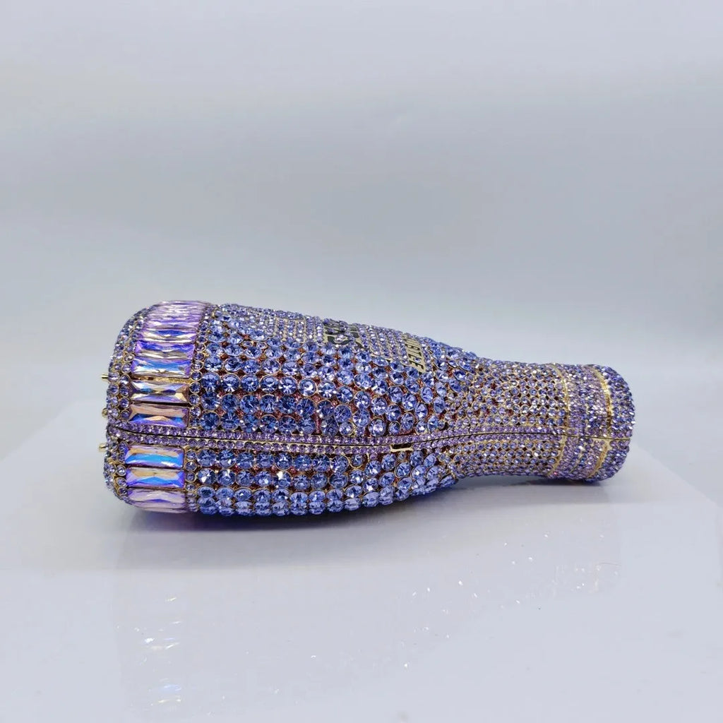 Gold rhinestone champagne bottle shaped evening clutch with hard alloy construction