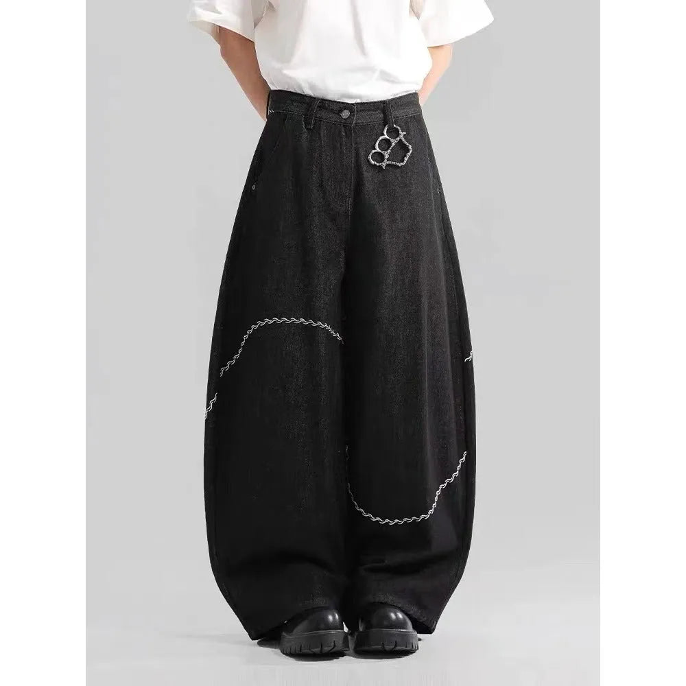 Black straight-leg denim trousers with micro-elastic stretch for men's autumn winter casual wear