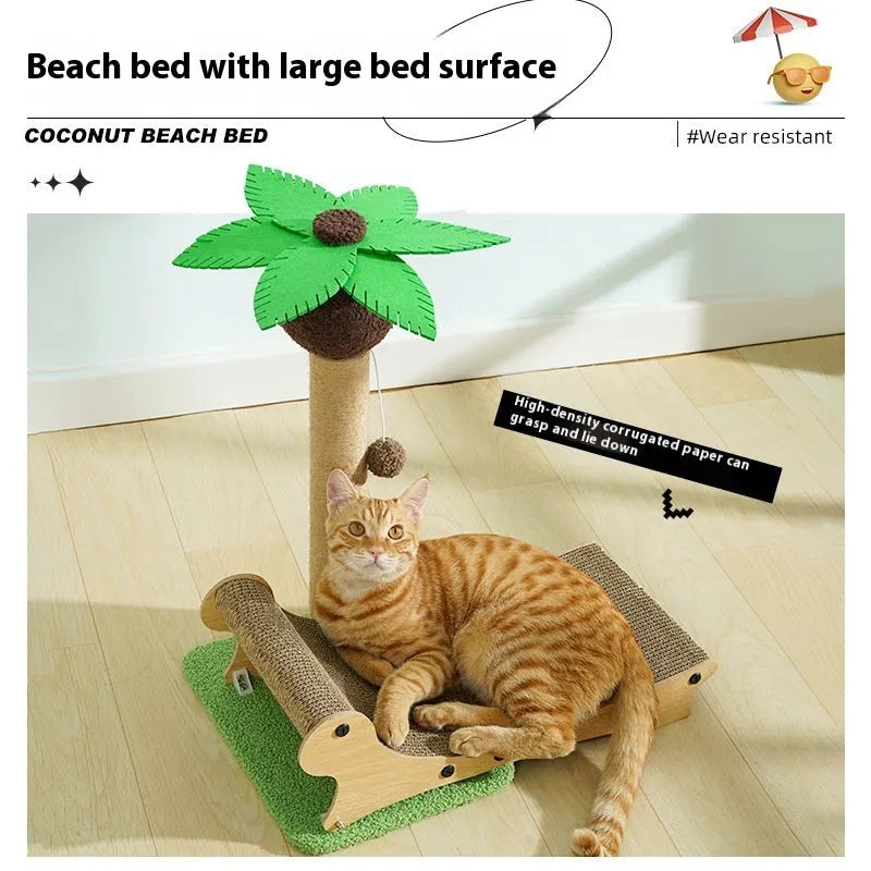 Wooden beach chair shaped cat climbing frame with integrated hemp mat scratch board.