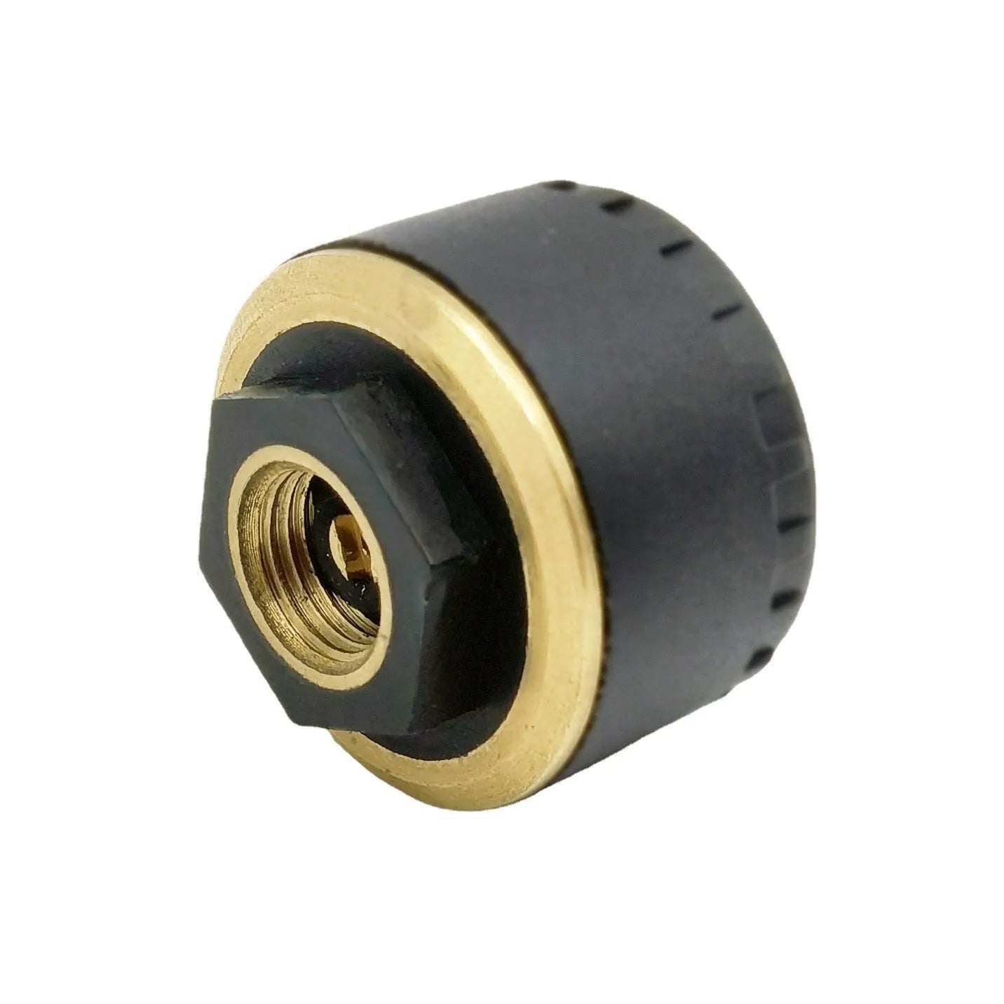 Four black Bluetooth tyre pressure sensors for mobile phone monitoring display