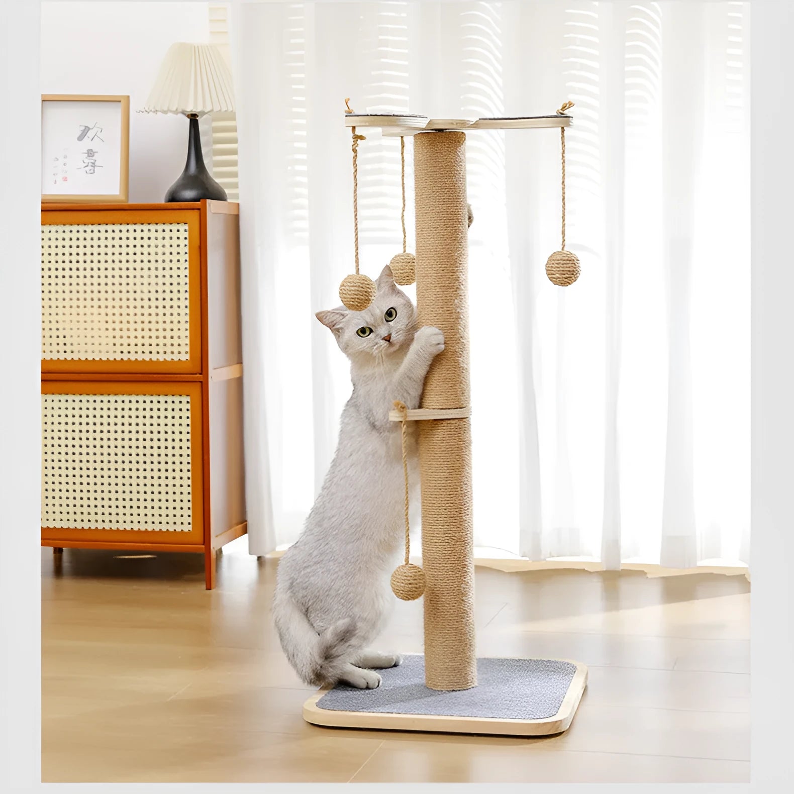 Windmill Hanging Ball Cat Climbing Frame toy made from pine wood and carpet leather