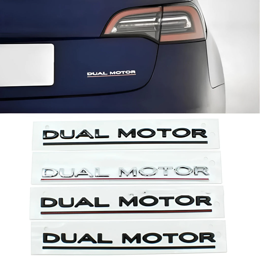 Tesla Model 3 rear bumper performance letter sticker in matte black with red stripe, measuring 19cm by 3cm.