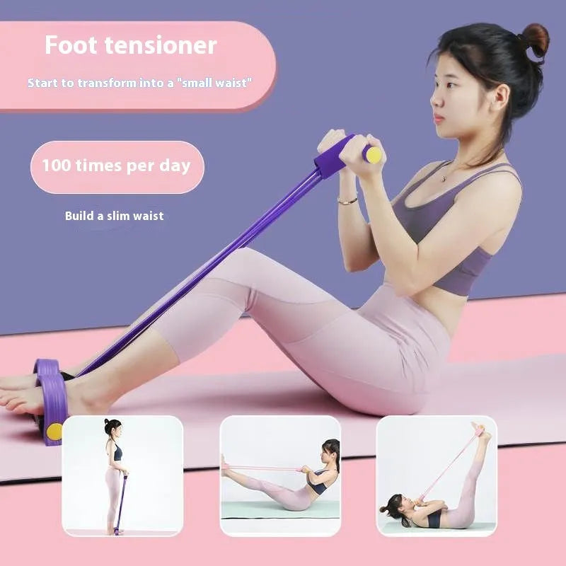 Yoga four-piece set with leg stretching device, ring, pedal tensioneer, and figure eight rope