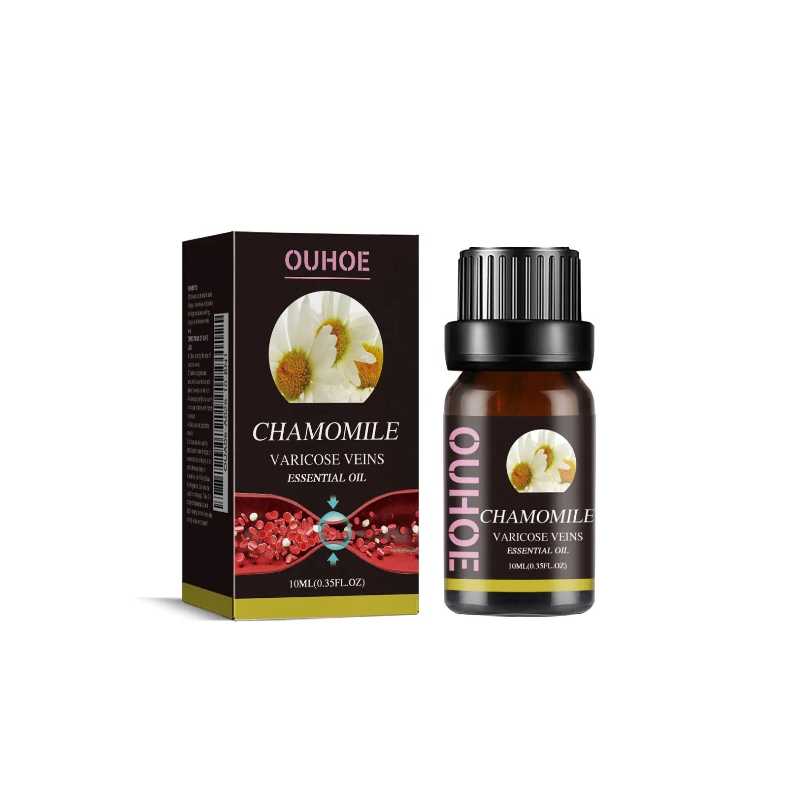 Chamomile leg essential oil bottle containing 10ml of pure chamomile oil for massage