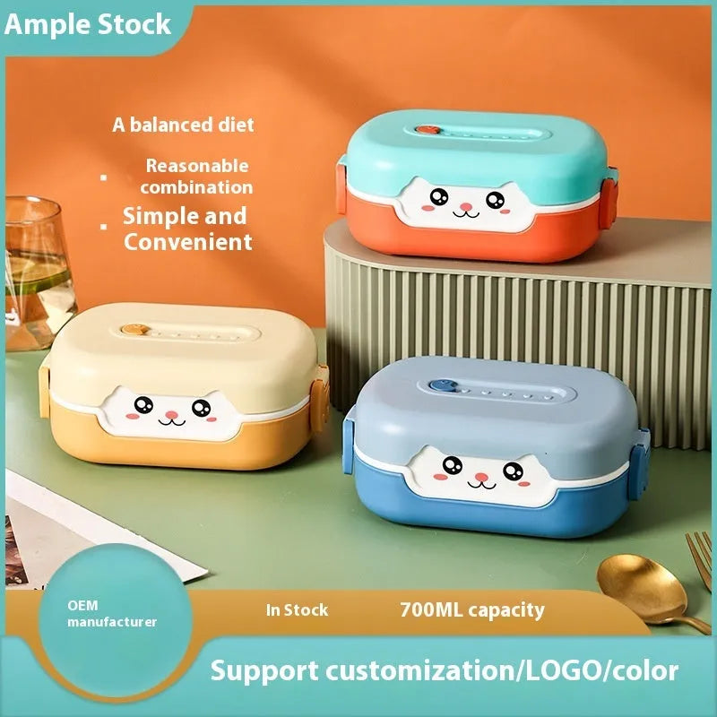 Square plastic divided lunch box with 301-500ml capacity showing compartment separation