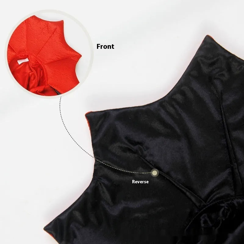 Black and red Halloween costume for cat or dog on hanger