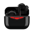 True wireless Bluetooth gaming headset in black with charging case and silicone ear tips.