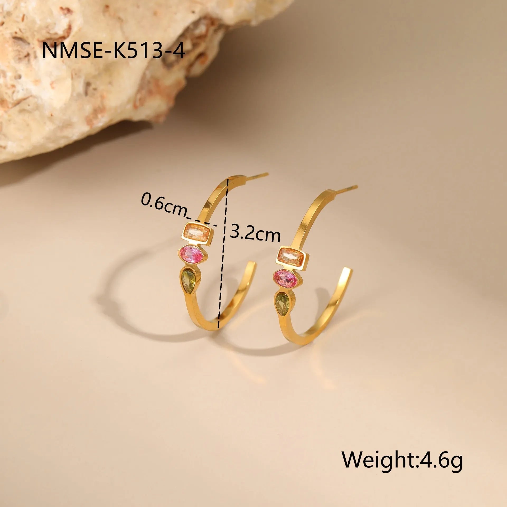 18K gold plated geometric zircon jewellery set showing necklace, ring and earrings with regular chain design