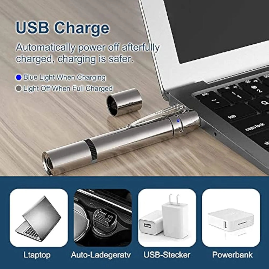 Silver aluminium cat laser pointer toy showing light patterns on a wall.
