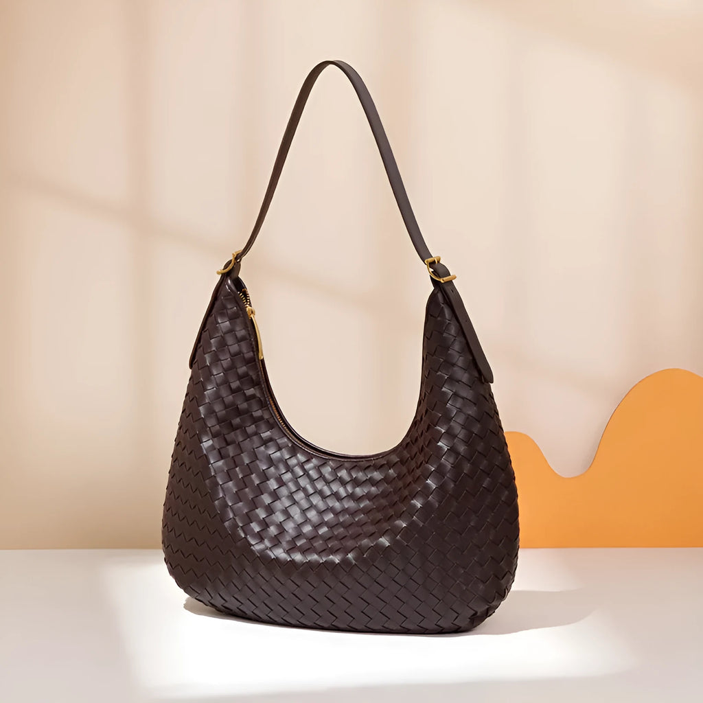 Fashionable large capacity French tote bag in soft PU with woven texture and sandwich pocket